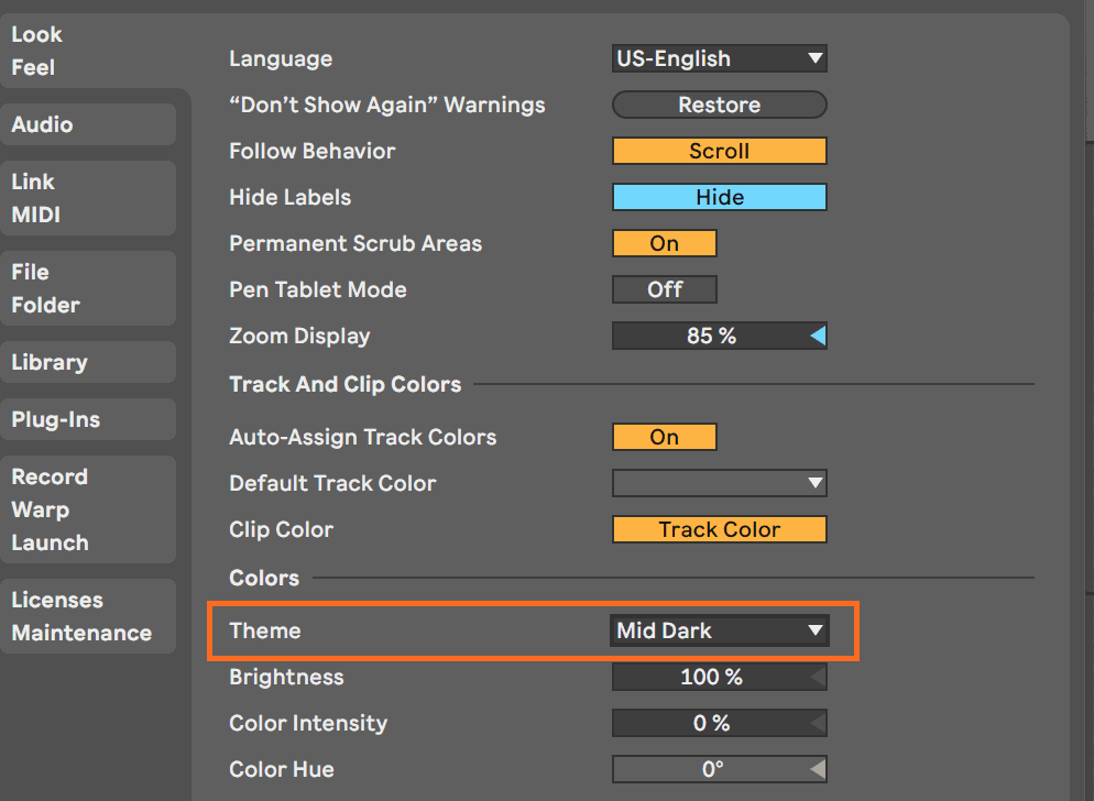 Ableton Live Changing Themes